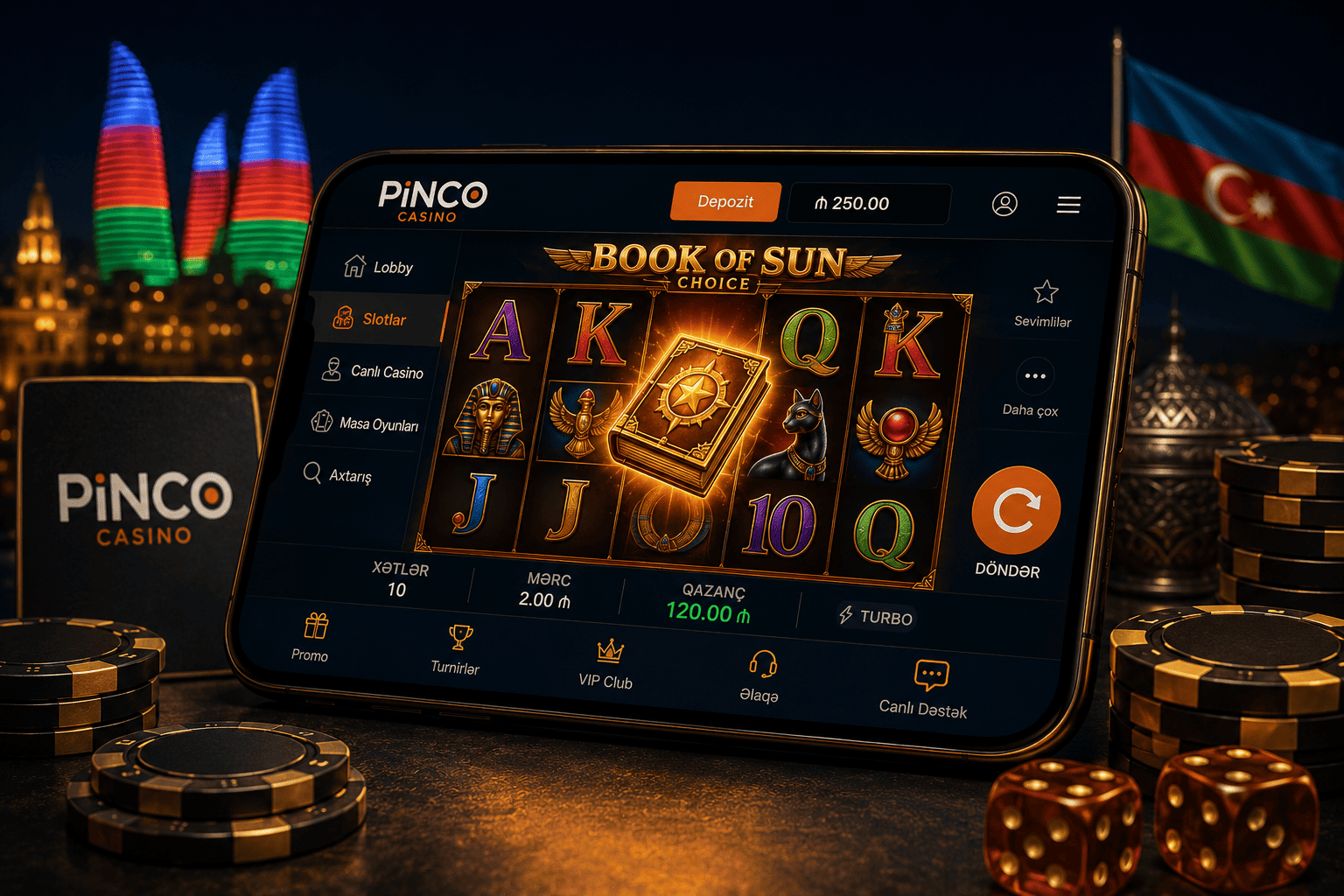 Azərbaycan istifadəçiləri üçün Pinco casino əsas səhifəsi