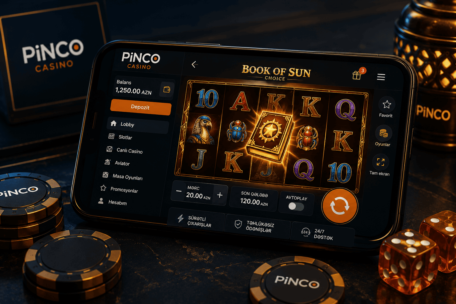 Pinco mobil versiyası ile Azərbaycandan casino oyunları